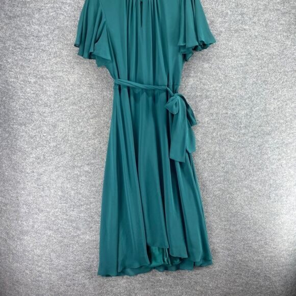 Tahari Dress Women 16 Plus Blue Sheath Midi Zipper Lined Belted Crew Neck Casual - Picture 4 of 9